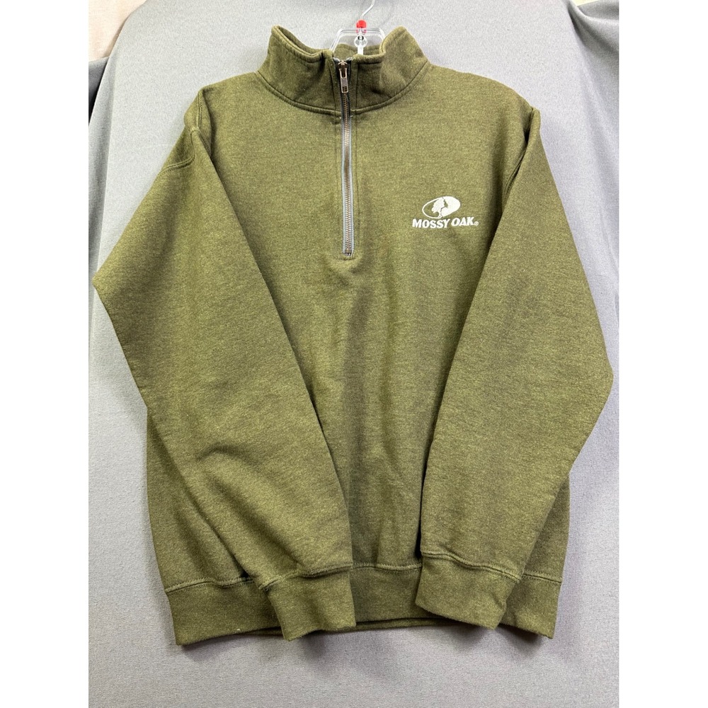 Mossy Oak Men‎ Small Quarter Zip Pullover Sweatshirt Heather Olive Green Fleece